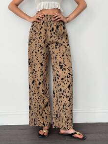 SHEIN Tall Women's Contrast Color Elastic Waist Loose Straight Leg Casual Pants, Versatile For Summer