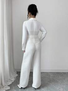 Rafferiza 时尚优雅的纽扣装饰通勤连体裤 - 白色 - 查看 2