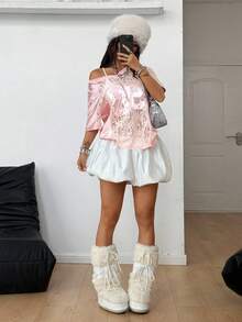 Coolane Áo thun Jersey cỡ lớn in họa tiết thêu ren tương phản Y2K Gyaru Fairycore dành cho cặp đôi mùa hè đường phố dành cho nam và nữ - Hồng - Xem 5
