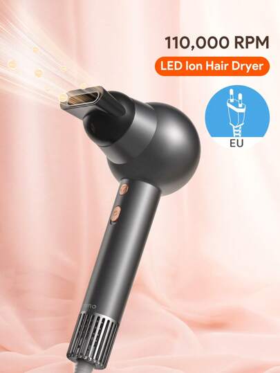吹风机，高速负离子吹风机，配备 110,000 RPM 无刷电机，可无限调节温度和速度且噪音低，快速干燥，美容及个人护理必备工具 - 欧盟插头圣诞礼物，秋冬季假期露营必备品度假配件，露营用品