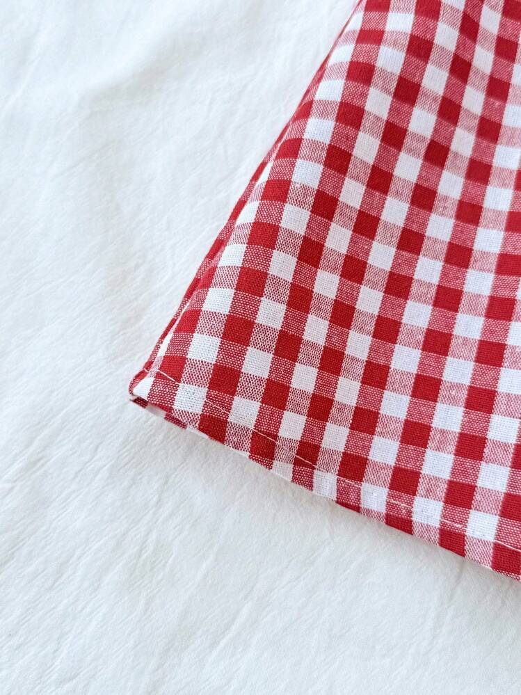 Tween Girl Casual Minimalist Comfortable Plaid Back Strap Shirt - Red and White - View 8