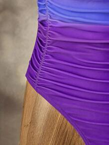 SHEIN Swim 女款細肩帶漸變色荷葉邊連身泳衣嘉年華 - 彩色 - 查看 10