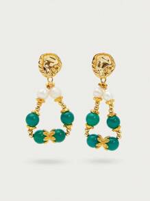 Glisma 18K Gold-Plated 1 Pair Cute, Luxury, Sexy Wedding/Holiday/Vacation/Camping Textured, Metallic, Pearl/Shell, Gemstone Decorated Vintage Beaded Pendant Earrings, Y2K/For Mom/Women/Girl, Suitable For Fall/Autumn/Winter/Festival/Holiday/Vacation/Old Money/Halloween - Multicolor - View 3