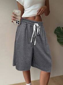 SHEIN EZwear 大码女式深灰色阔腿休闲短裤