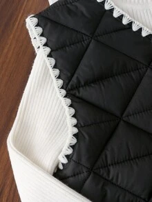 1 pezzo Gilet imbottito in cotone con motivo a diamanti e bordo arricciato per ragazze pre-adolescenti, adatto per autunno/inverno - nero - Visualizzare 5