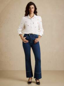 Briarwyn Áo sơ mi dài tay họa tiết hoa nhí phong cách cổ điển dành cho nữ, phù hợp cho đi làm, đi nghỉ mát, mùa xuân/thu, đi học, trang phục công sở, quần áo mùa thu, áo kiểu mùa thu. - trắng - Xem 6