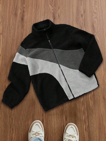 Manfinity Sporsity Plus Size Men's Casual Colorblock Patchwork Jacket, Autumn/Winter