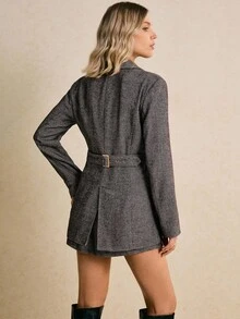 Poéselle Conjunto de traje de negocios de mujer con solapa entallada, abotonadura sencilla y manga larga - Marrón - Ver 7