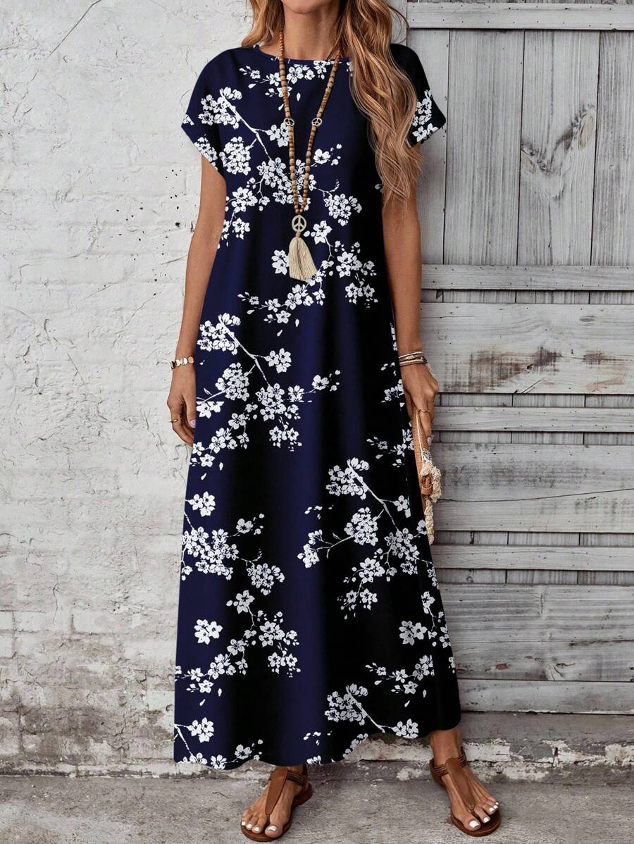 EMERY ROSE Casual Versatile Blue Ditsy Floral Elegant Pattern Women's Dress, Spring/Summer Chic Dress - Multicolor - View 1