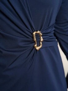 Chikora 大码女式不对称金属装饰海军蓝色连体裤 - 藏蓝色 - 查看 7