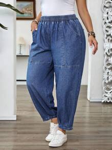 EMERY ROSE Plus Size Women Elastic Waist Pockets Tapered Casual Jeans,Fall Clothes For Women - Medium Wash - View 3
