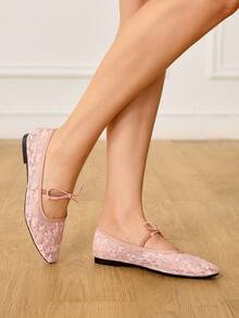 CUCCOO HITCHD Sepatu Mary Jane Jala Gaya Elegan Baru Musim Semi/Gugur 2026 dengan Dekorasi Pita, Warna Solid, Ujung Persegi, Nyaman, Kasual, dan Datar untuk Wanita - Berwarna merah muda - View 6