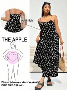 SHEIN EZwear Váy dài giản dị tối giản đa năng dành cho nữ với họa tiết hoa nhỏ, dây đeo mảnh có thể điều chỉnh, buộc lại, viền chữ A, khóa kéo ẩn, cỡ lớn, phù hợp cho các buổi đi chơi mùa xuân/hè - Nhiều màu - Xem 1