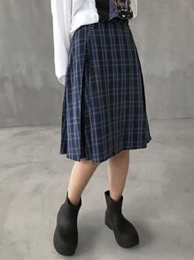 FRIFUL 女式格子褶皱设计休闲学院风半身裙