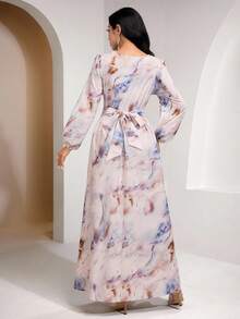 Veilorie 优雅朴素的扎染印花阿拉伯风格女式连衣裙 - 彩色 - 查看 6