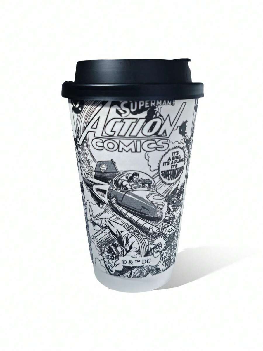 SUPERMAN X SHEIN Gelas Kertas Bertema Gambar Kartun (Satuan) - Desain Kartun untuk Pesta & Acara - Hitam dan Putih - View 1
