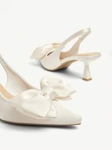 CUCCOO CHICEST Women's Pointed Toe Bow Decor Mid Heel Pumps, Elegant Romantic Sweet Fashion Satin Slip-On High Heels, Suitable For Formal Occasions, Afternoon Tea, Dates, Parties, Christmas, Thanksgiving, Birthdays, Valentine's Day - White - View 10