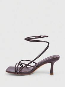 CUCCOO SZL Square Toe Low Heel Minimalist Brown PU Strap Women's High Heel Sandals For Christmas Spring Shoes - Brown - View 7