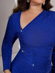 Modelyn Autumn/Winter Oblique Collar Long Sleeve Fitted Mermaid Hem Knitted Dress - Navy Blue - View 5