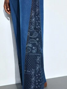 Maija Jeans de pierna ancha con estampado de patchwork de moda casual para mujer