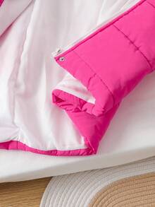 新款少女长款欧美风简约品牌经典连帽粉色棉服外套 - 玫紅色 - 查看 8