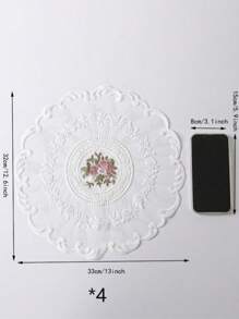 1/4pcs Polyester Embroidered Placemats For Kitchen, Dining Room, Table Decoration, Heat Insulation, Anti-Scratch, Anti-Dust, Suitable For Wedding, Party, Gift, Birthday, Christmas - White - View 17