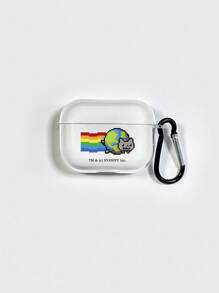 Nyan Cat X SHEIN Earth Rainbow Cartoon Graphic Pattern Transparent Earphone Case, Comes With 1 Hanging Hook, Compatible With AirPods - Clear - View 10