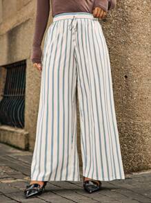 EMERY ROSE Quần ống rộng thắt eo kẻ sọc thường ngày cỡ lớn dành cho nữ - Màu be - Xem 4