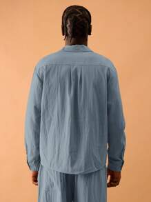 Musero Relaxed Revere Collar Long Sleeve Shirt Spring Summer Vacation Holiday Smart - Baby Blue - View 3