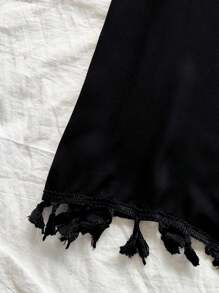 Soleia Open Front Drop Shoulder Tassel Hem Kimono Summer - Black - View 6