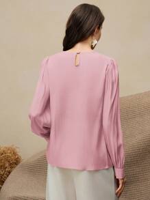 Anewsta Elegant Fashion Design Loose Long Sleeve Shirt, 3D Applique Women's Pink Blouse - Pink - View 7