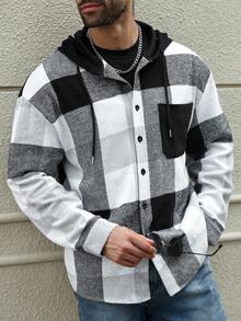 Manfinity Homme Plus Size Men's Hooded Overcoat With Pockets, Casual Outdoor , Best Gift For Boyfriend , Fall Winter