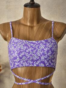 SHEIN Swim 夏日沙灘鮮花迷你交叉綁帶比基尼 - 彩色 - 查看 7
