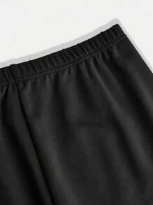 SHEIN Girlism 青少年女孩休闲瑜伽运动修身拉链领针织纯色上衣和高腰紧身裤套装，黑色返校装 - 黑色 - 查看 5