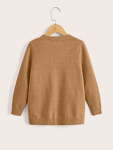 SHEIN Young Girl Casual Solid Color Cardigan With Pockets In Fall/Winter - Khaki - View 2