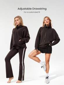 GLOWMODE Chaqueta con cremallera, cuello ancho, cordón ajustable y tela suave y transpirable de modal para días relajados, uso diario y casual