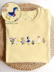 EMERY ROSE Camiseta de ganso con bordado floral de talla grande | Camiseta de ganso estilo Cottagecore | Camiseta de mujer con estética vintage y amante de los animales - Albaricoque - Ver 1