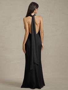 Briarwyn 女士休闲平纹编织露背吊带连衣裙，带鱼尾下摆，夏季女士优雅连衣裙，婚礼宾客礼服，女士沙滩装，女士度假装，7 月 4 日 - 黑色 - 查看 2