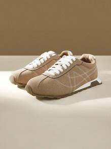 CUCCOO EASI 女士系带圆头平底休闲运动鞋，仿麂皮运动休闲鞋，适合日常室内外穿着，棕色 - 棕色 - 查看 2