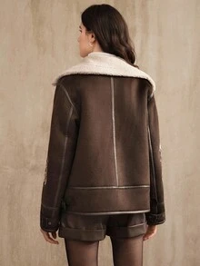 Anewsta 女士刺绣羊毛拉链休闲夹克 - 紫紅色 - 查看 5