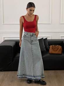 DAZY Falda vaquera de línea A de verano para mujer - Lavado ligero - Ver 6