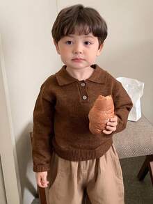 DAZY Toddler Boys' Casual Solid Color Turndown Collar Long Sleeve Sweater, Spring/Autumn - Coffee Brown - View 10