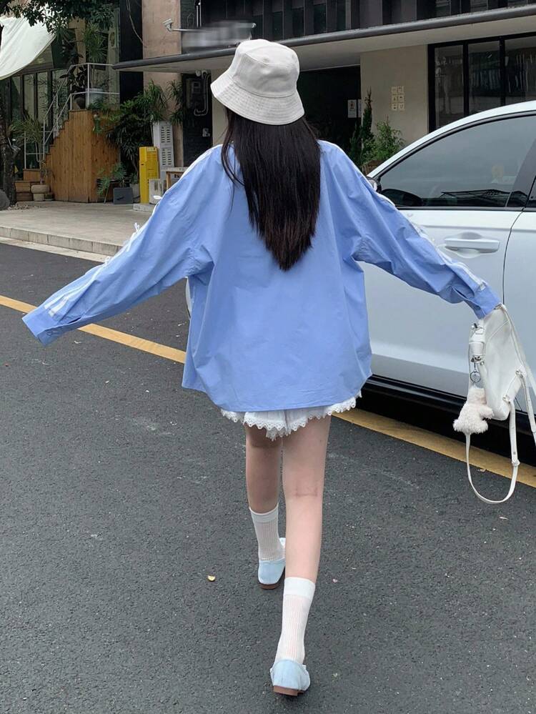 Women's Contrast Color Ribbon Bow Print Loose Casual Blouse Fall Tops Long Sleeve Top