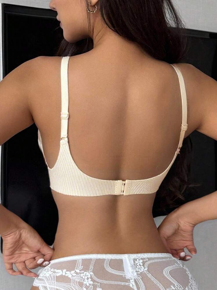 Solid Color Jacquard Floral Adjustable Spaghetti Strap Lightly Padded Women's Bra Lingerie For Women