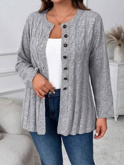 Plus Size Open Front Vanlig Casual Cardigan, minimalistisk stil för vardagsbruk, för vintern