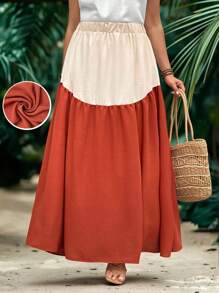 EMERY ROSE 大码休闲日常撞色松紧腰宽松半身裙 - 彩色 - 查看 5