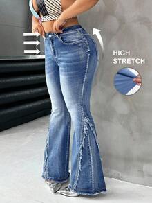 SHEIN ICON Jeans bleus grande taille extensibles évasés, pantalon Y2K pour l'automne et l'hiver, pantalon à jambes coupées, style rétro - Jean clair - Voir 1