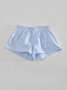 SHEIN BASICS 女式輕藍色編織細條紋寬鬆盒型褲，低腰設計 - 淺藍色 - 查看 1