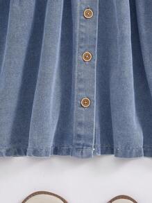 SHEIN 女宝宝牛仔连衣裙，彼得潘领设计+可爱兔子刺绣，浅蓝色长袖休闲连衣裙，简约时尚学院风，适合春秋季，常规版型 - 淺色水洗藍 - 查看 7