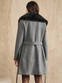 Anewsta 女士新款秋冬灰色优雅羊毛领大衣 - 灰色 - 查看 5